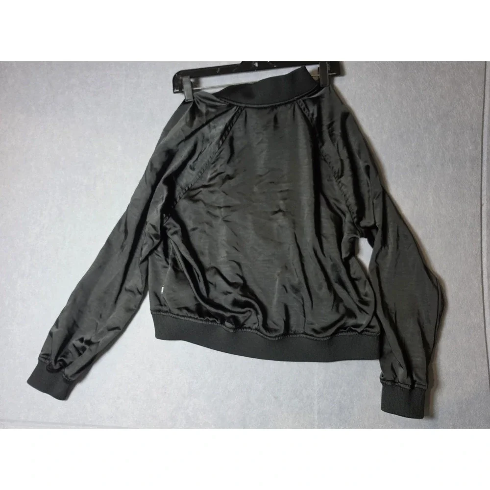 Vans Bomber Jacket Womens Medium Blac Satin Full Zip Embroidered Logo Streetwear